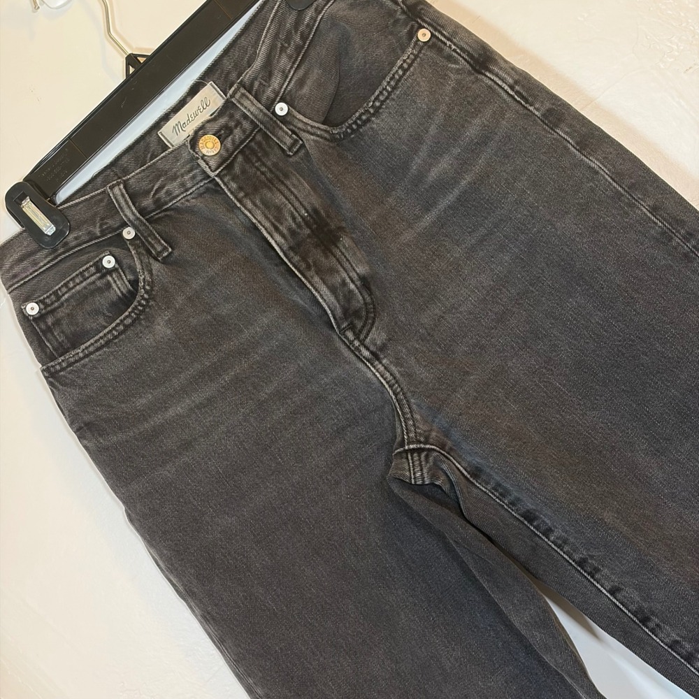 Madewell Cotton Balloon Jeans High Rise Tapered Faded‎ Black Wash Denim Size 26